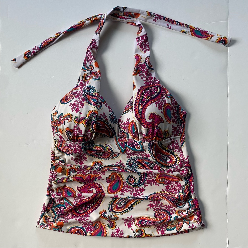 Halter Tankini Size 8 MYCOCO Swimwear Top Paisley Pink White Bathing Suit EUC